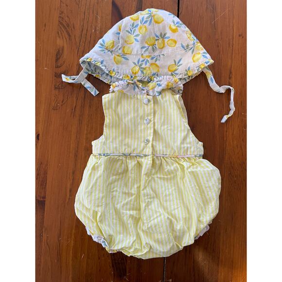 Cynthia Rowley 3-6 Month One Piece Set Hat Covered Buttons Yellow Lemon Bubble - Picture 2 of 13